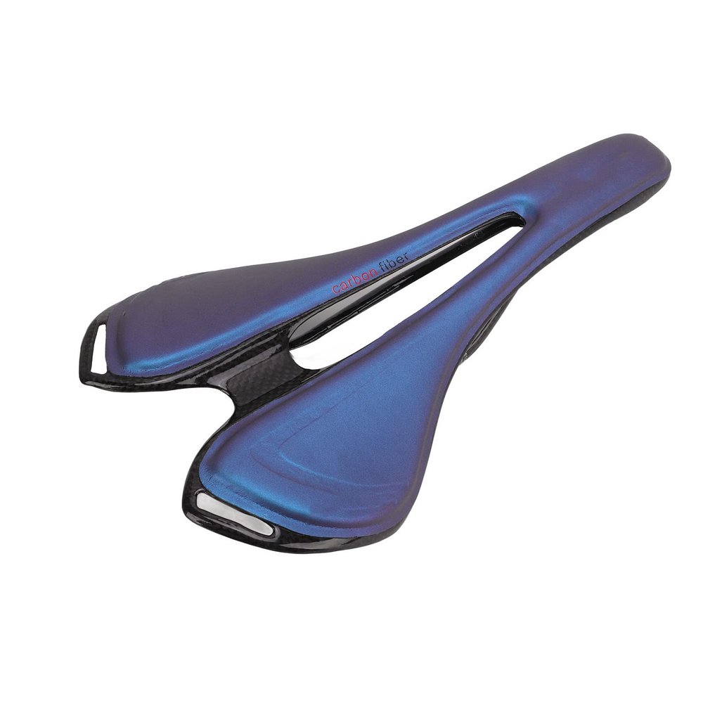 Dilwe Carbon Fiber Saddle, Ultra Light Hollow Saddle Seat Cushion for Mountain Road Bike(Blue)
