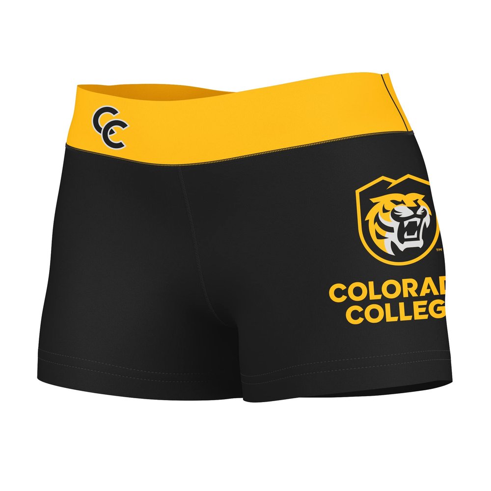 Vive La Fete Colorado Tigers Women's Soft Yoga Shorts with Logo on Thigh and Waistband Black