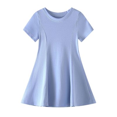 Baby Toddler Girls Short Sleeve Swing Dress Little Kids A-Line Skater Twirl Summer Casual Dresses (Blue,12Months)