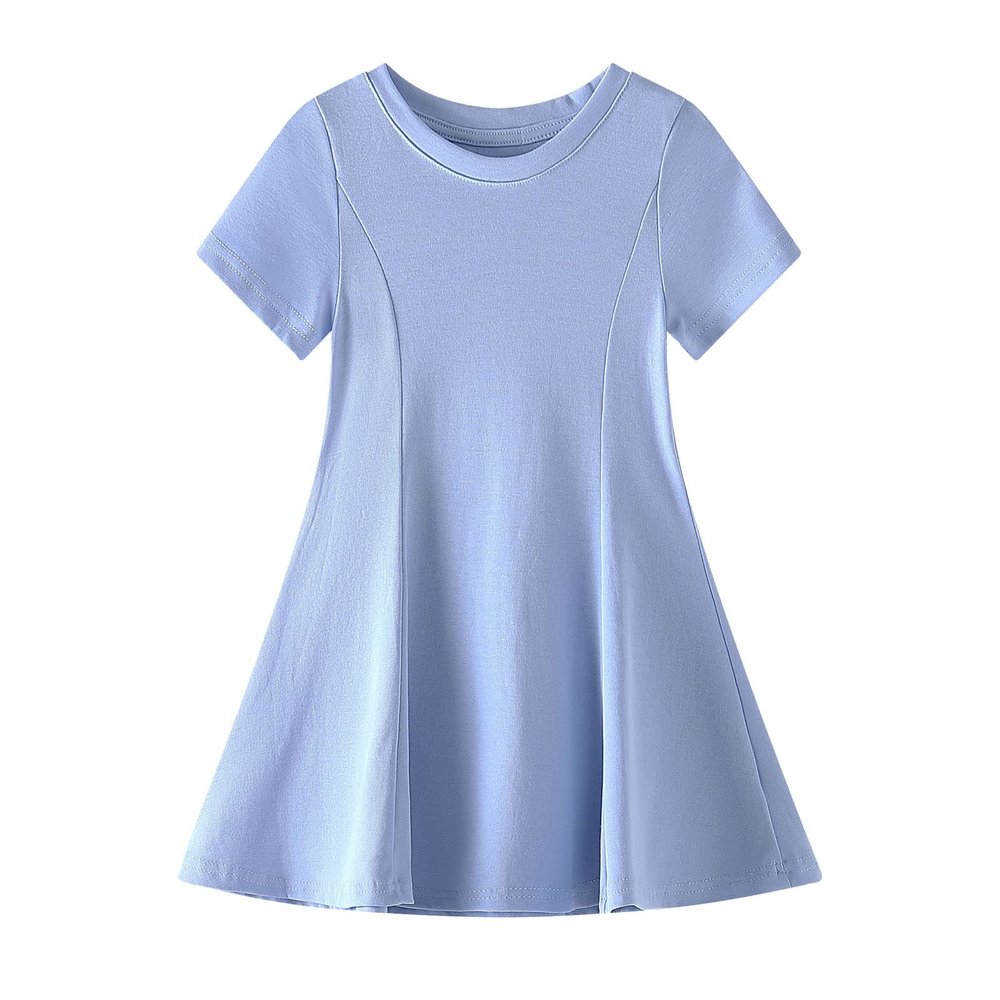 Baby Toddler Girls Short Sleeve Swing Dress Little Kids A-Line Skater Twirl Summer Casual Dresses (Blue,12Months)