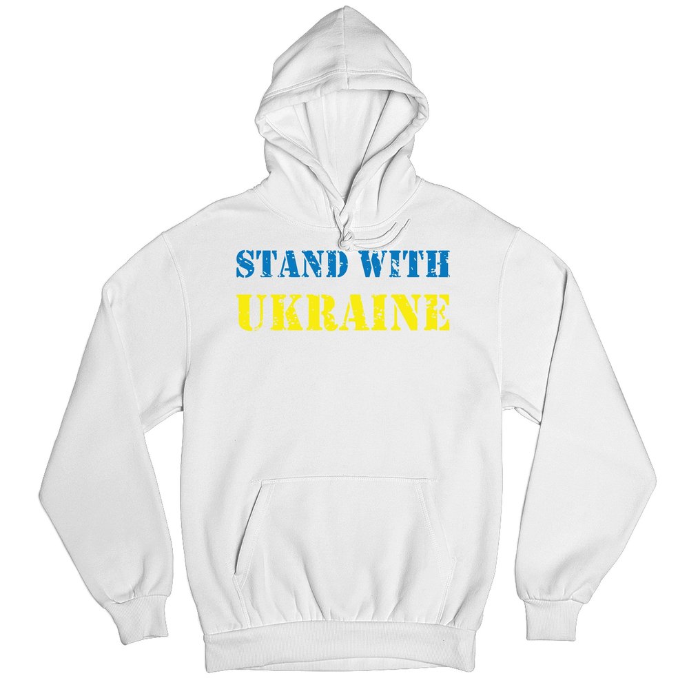 Tee Hunt I Stand With Ukraine Sweatshirt Stop War Support Ukrainians Hoodie White Small