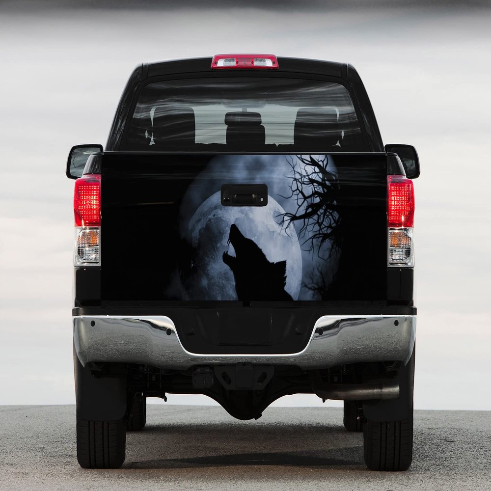 Tailgate Vinyl Wrap Full Color Graphics Truck Decal Howling Wolf Under The Moon Sticker