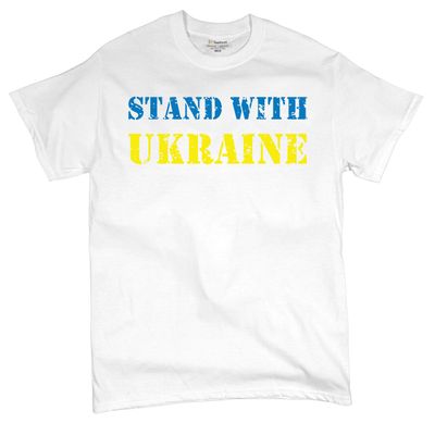 I Stand with Ukraine T-Shirt Stop War Support Ukrainians Men's Tee White Small