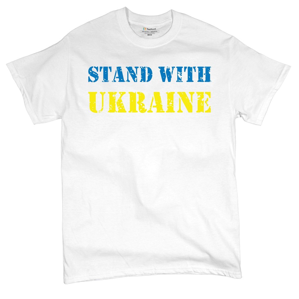 I Stand with Ukraine T-Shirt Stop War Support Ukrainians Men's Tee White Small