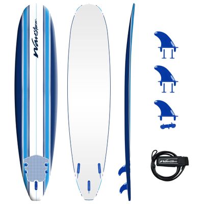 Wave Storm - Classic Soft Top Foam 9ft Surfboard for Beginners and All Surfing Levels Complete Set Includes Leash and Multiple Fins Heat Laminated, Blue Pinline