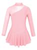 JanJean Kids Girls Long Sleeve Mock Neck Figure Ice Skating Dress Mesh Splice Ballet Dress Competition Dancewear Pearl Pink 12 Years view 1