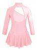 JanJean Kids Girls Long Sleeve Mock Neck Figure Ice Skating Dress Mesh Splice Ballet Dress Competition Dancewear Pearl Pink 12 Years view 2