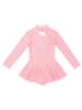 JanJean Kids Girls Long Sleeve Mock Neck Figure Ice Skating Dress Mesh Splice Ballet Dress Competition Dancewear Pearl Pink 12 Years view 4