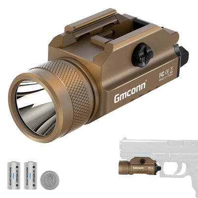Gmconn 1200 Lumens Rail Mounted Compact Pistol Light LED Strobe Tactical Gun Flashlight Weaponlight for Picatinny MIL-STD-1913 and Glock Pistol Weapon Light with 2 x CR123A Lithium Batteries