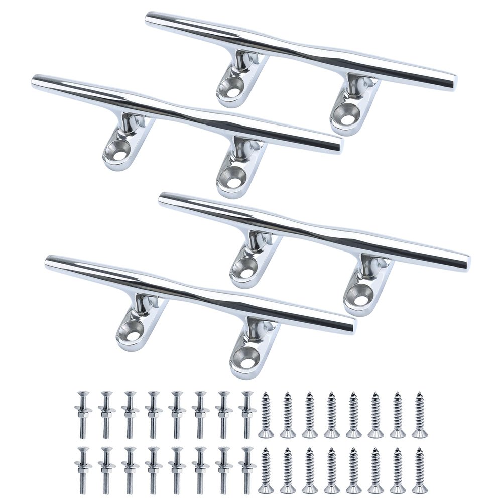 SHENGHUISS Boat Open Base Cleat 316 Stainless Steel Mooring Dock Cleat with Screw for Boat,Deck,Hook,Yacht 4 Pack 8 inch