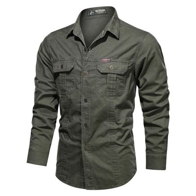 Men's Western Snap Shirt Casual Button Down Military Style Long Sleeve Autumn Windproof Cowboy Tops with Chest Pocket