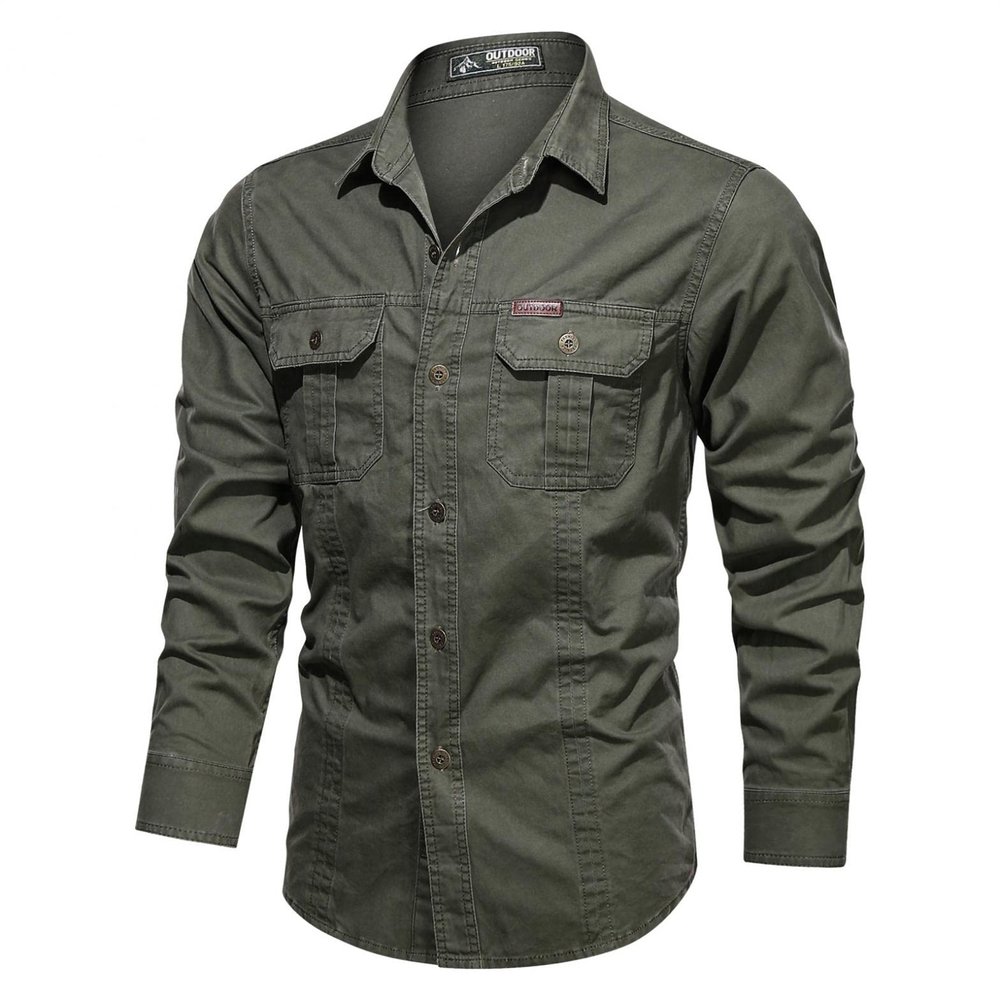 Men's Western Snap Shirt Casual Button Down Military Style Long Sleeve Autumn Windproof Cowboy Tops with Chest Pocket