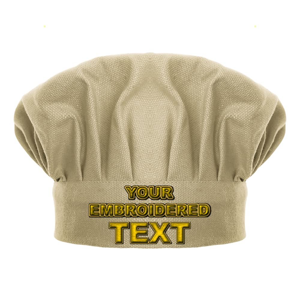TopTie Custom Embroidered Chef Hat for Kid & Adult, Cotton Adjustable Kitchen Cooking & Baking Cap-Khaki-L
