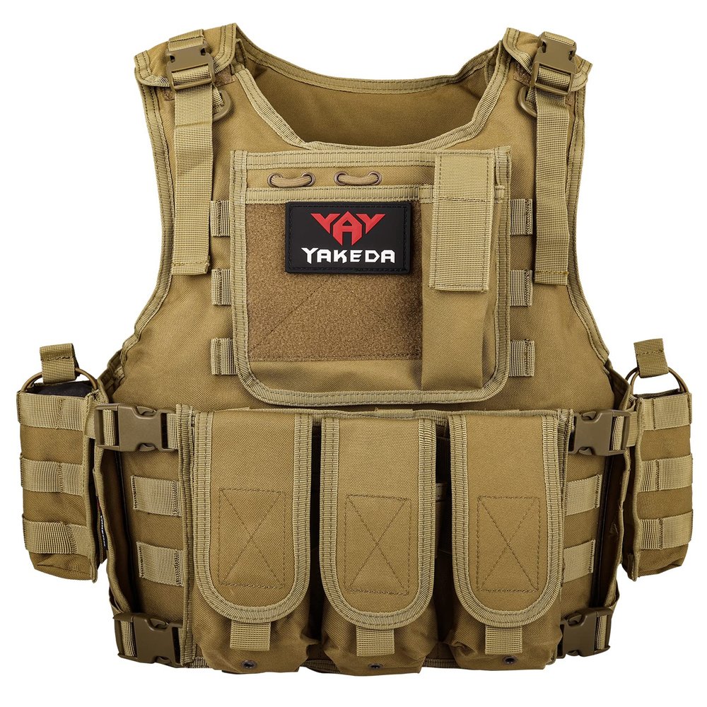 YAKEDA Outdoor Tactical Airsoft Vest Adjustable Fit Adult (Tan)