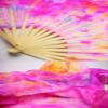 Aumulen Women 1 Pair (Left+Right) Real Silk Belly Dance Fan Veils Hand Made Colorful Tie-Dyed Dance Fans (Rose tie dyed) view 4