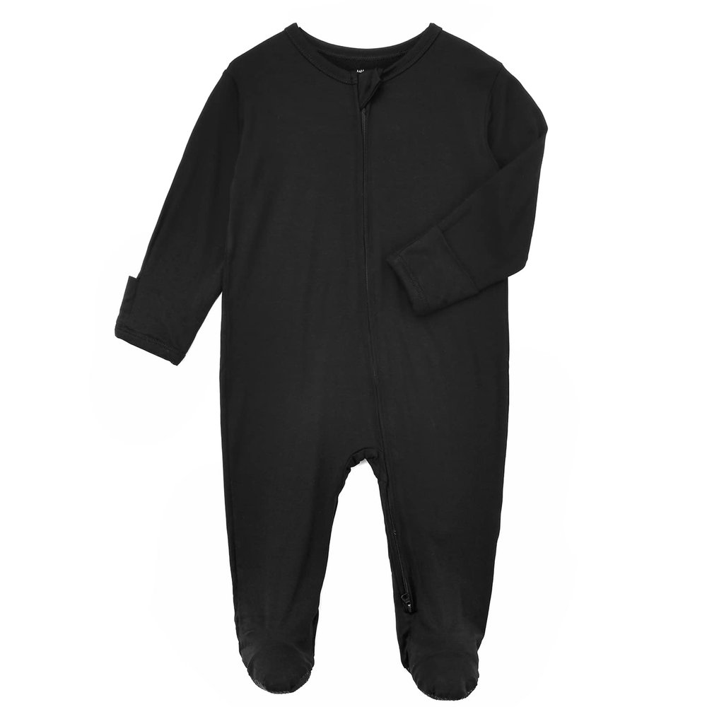 Aablexema Baby Footie Pajamas Zipper - Rayon from Bamboo Infant Footed Pjs with Mittens Sleepwear Jammies(Black,Newborn)