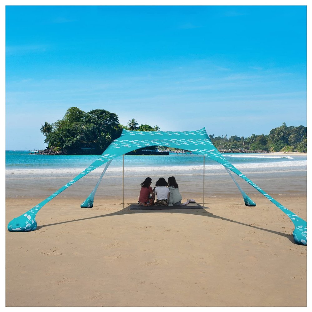 RRNAR Beach Shade Pop Up Family Beach Tent Sun Shelter, Outdoor Canopy Portable Sunshade w/Sand Shovel Carrying Bag, for Hiking Fishing Picnic Travel,J