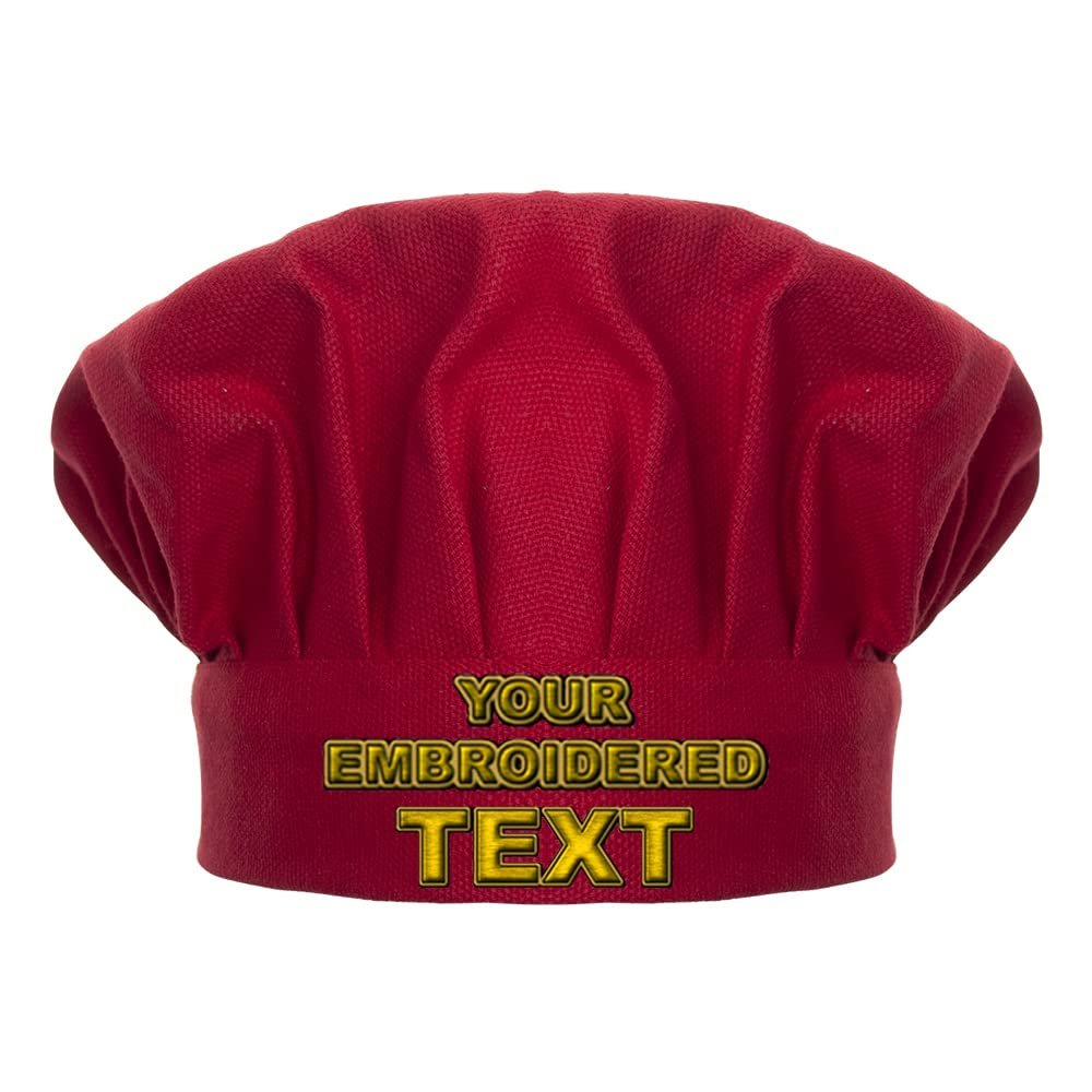 TopTie Custom Embroidered Chef Hat for Kid & Adult, Cotton Adjustable Kitchen Cooking & Baking Cap-Red-M