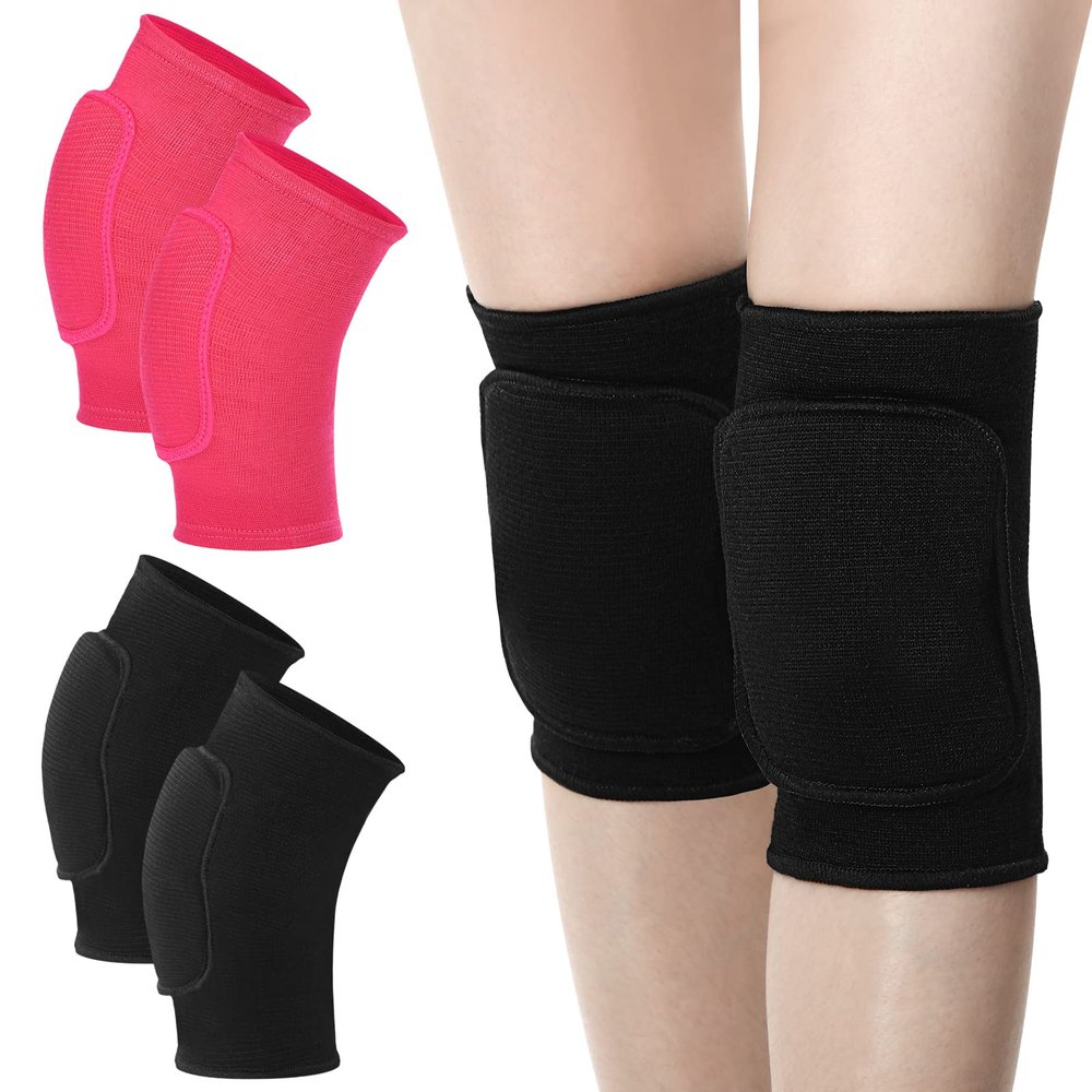 Zomiboo 4 Pcs Kids Knee Pads for Skating Dance Volleyball Knee Pad Anti Slip Sponge Kneepads Soft Elastic Protector for Dancers Girls Boys Sports Dance Skating Cycling(Black, Rose,Small)