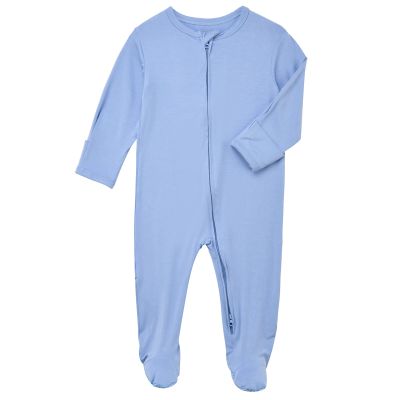 Aablexema Baby Footie Pajamas Zipper - Rayon from Bamboo Infant Footed Pjs with Mittens Sleepwear Jammies(Blue,3-6m)