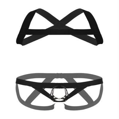 ACSUSS Mens Sexy Nylon Body Bandage Harness Set Elastic Chest Harness Straps Gay Costume Clubwear D One Size