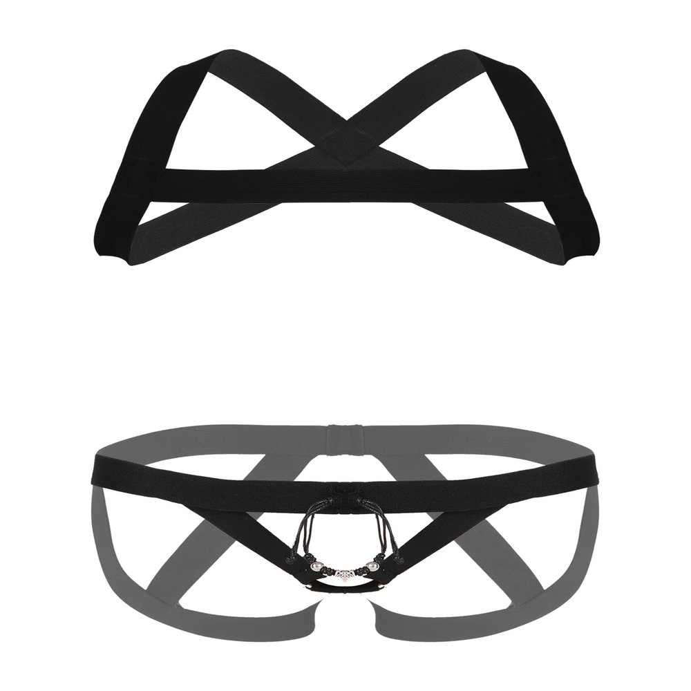 ACSUSS Mens Sexy Nylon Body Bandage Harness Set Elastic Chest Harness Straps Gay Costume Clubwear D One Size