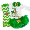 Personalized Baby Girl First St. Patrick's Day Outfit My 1st St. Patrick's Day Optional Green Tutu Bloomers Headband and Leg Warmers (Green + Gold) view 1