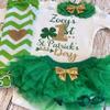 Personalized Baby Girl First St. Patrick's Day Outfit My 1st St. Patrick's Day Optional Green Tutu Bloomers Headband and Leg Warmers (Green + Gold) view 2