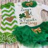 Personalized Baby Girl First St. Patrick's Day Outfit My 1st St. Patrick's Day Optional Green Tutu Bloomers Headband and Leg Warmers (Green + Gold) view 4