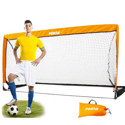 Poray Soccer Goals for Backyard, Soccer Nets Pop Up Soccer Goals for Kids and Adults Games and Soccer Training & 4 Steel Stakes, Easy to Assemble 6'x 3', Orange