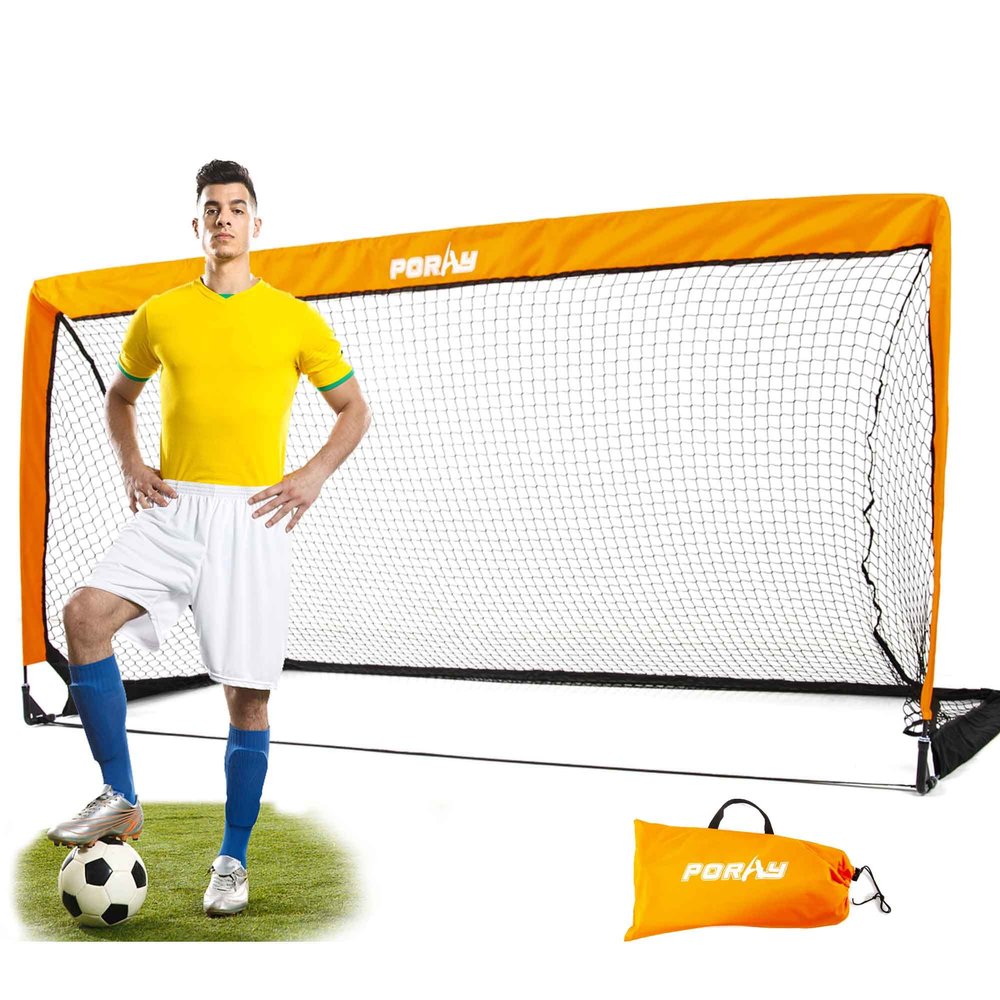 Poray Soccer Goals for Backyard, Soccer Nets Pop Up Soccer Goals for Kids and Adults Games and Soccer Training & 4 Steel Stakes, Easy to Assemble 6'x 3', Orange