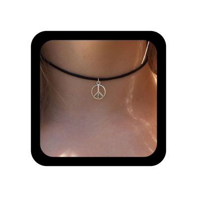 Andelaisi Boho Peace Necklace Choker Black Leather Choker Necklace Silver Love Peace Necklace Hippie Circle Pendant Necklaces Jewelry for Women