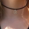 Andelaisi Boho Peace Necklace Choker Black Leather Choker Necklace Silver Love Peace Necklace Hippie Circle Pendant Necklaces Jewelry for Women view 2