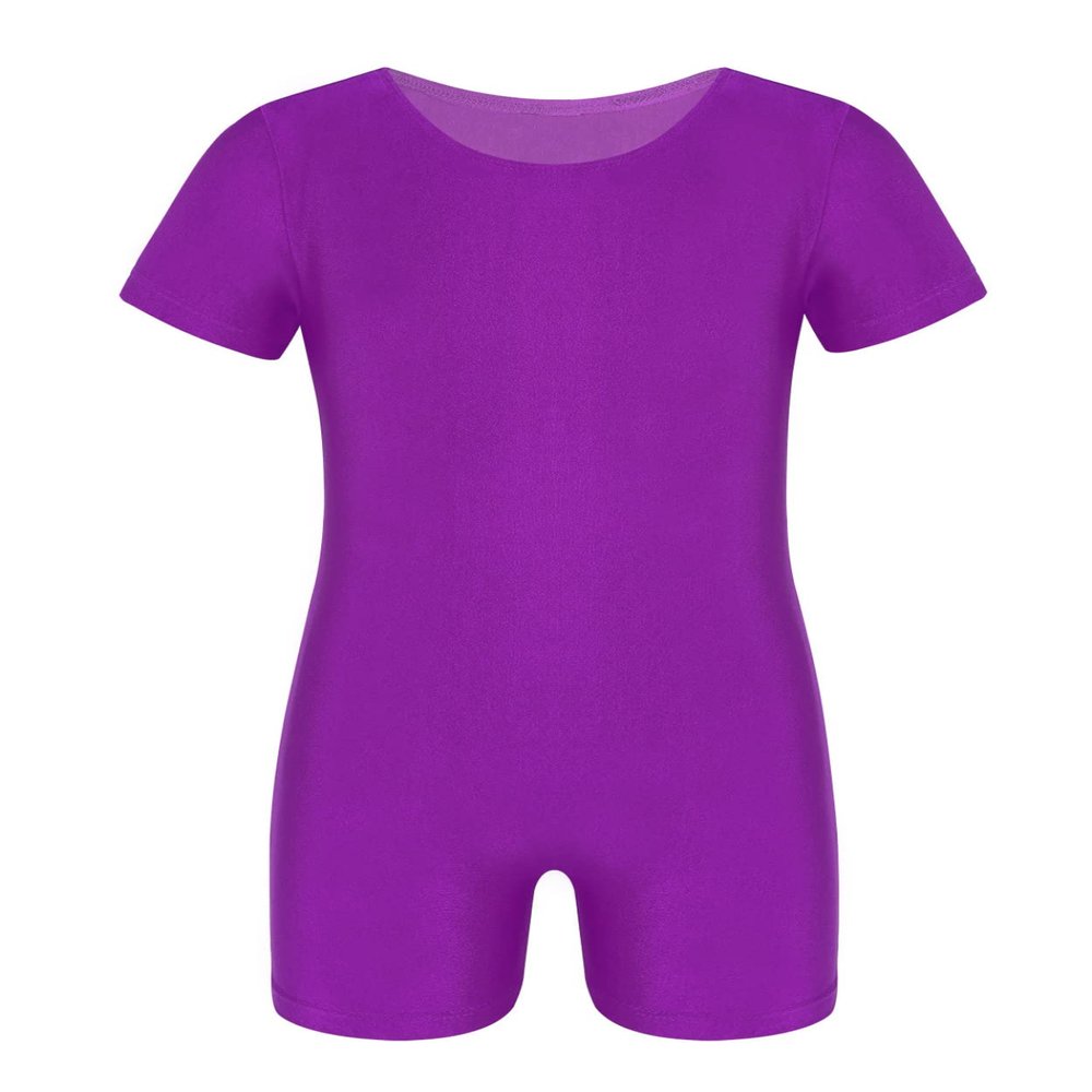 Loloda Unisex Kids Short Sleeves Tank Bodysuit Biketard Unitard for Ballet/Dance/Gymnastics/Tumbling Purple 12 Years