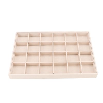 AIRZSNRY Large Velvet Jewelry Tray, Drawer Organizer for Jewelry in Dresser, Stackable Jewelry Drawer Organizer Inserts for Earring Necklace Bracelet Rings(Beige,24grid)