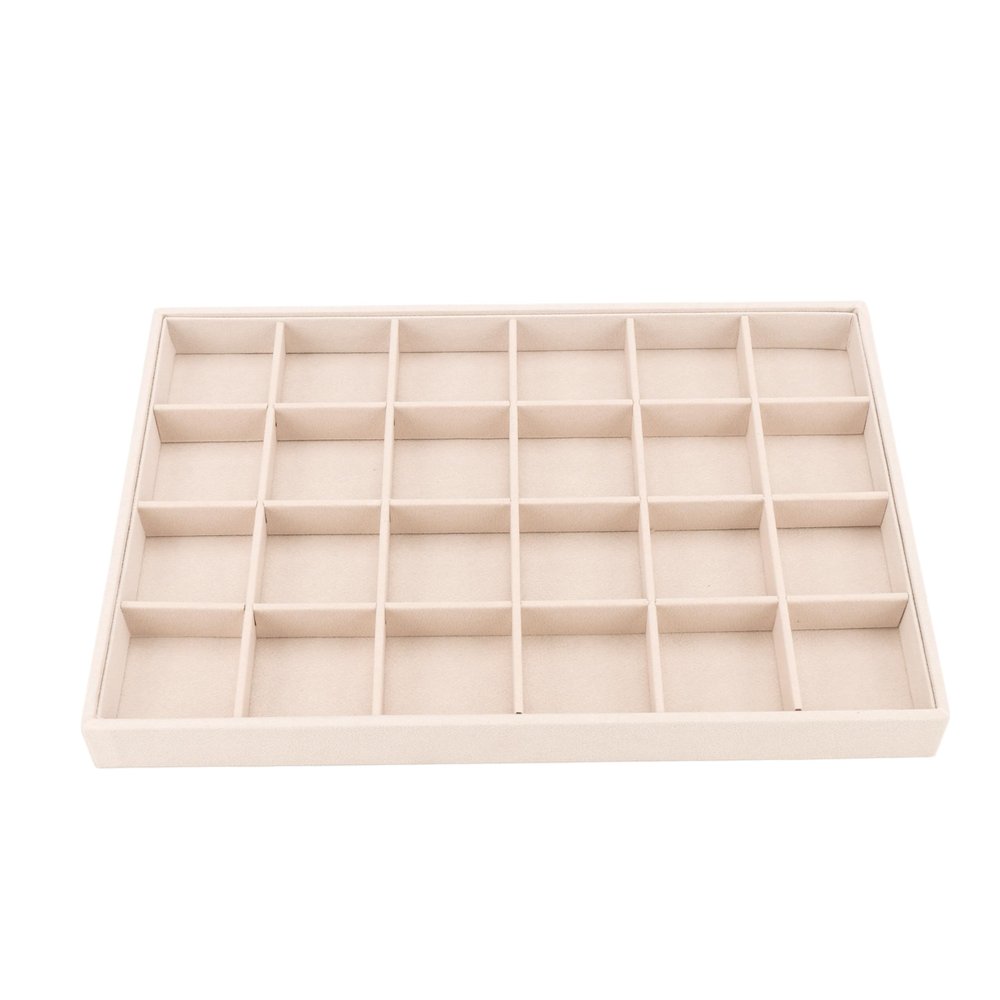 AIRZSNRY Large Velvet Jewelry Tray, Drawer Organizer for Jewelry in Dresser, Stackable Jewelry Drawer Organizer Inserts for Earring Necklace Bracelet Rings(Beige,24grid)