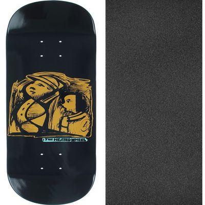 The Heated Wheel Frontier Black / Orange Skateboard Deck - 8" x 32" with Black Magic Black Griptape - Bundle of 2 items