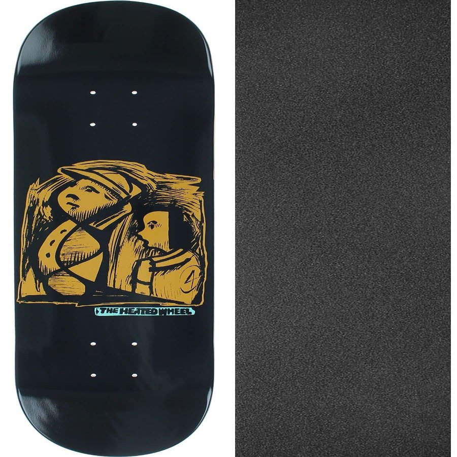 The Heated Wheel Frontier Black / Orange Skateboard Deck - 8" x 32" with Black Magic Black Griptape - Bundle of 2 items