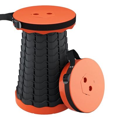 Hvsport Stools Outdoor Adjustable Folding Stool, Camping Retractable Stool, Travel Plastic Stool, Easy to Carry, Suitable for Camping, Fishing, Travel (Color : Orange, Size : 25 * 45cm)