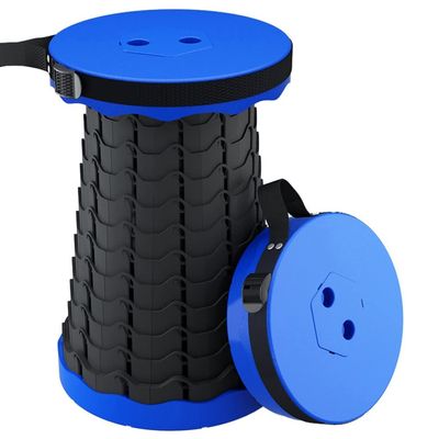 Hvsport Stools Outdoor Adjustable Folding Stool, Camping Retractable Stool, Travel Plastic Stool, Easy to Carry, Suitable for Camping, Fishing, Travel (Color : Blue, Size : 25 * 45cm)