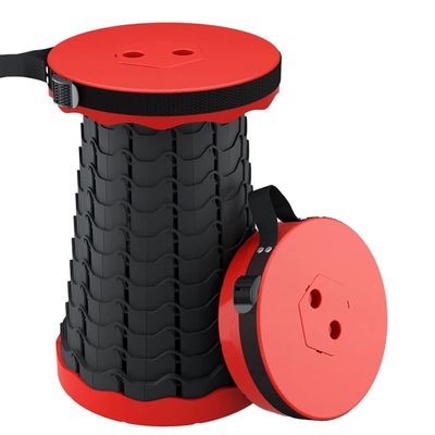 Hvsport Stools Outdoor Adjustable Folding Stool, Camping Retractable Stool, Travel Plastic Stool, Easy to Carry, Suitable for Camping, Fishing, Travel (Color : Red, Size : 25 * 45cm)