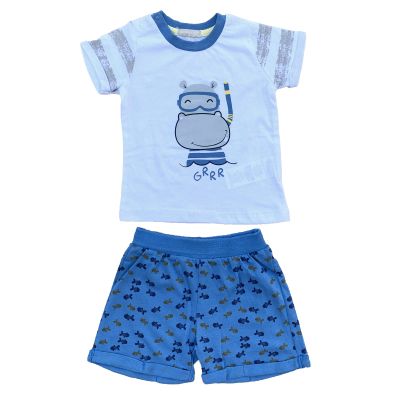 Baby Boy 2-Piece Clothing Set 100% Cotton Happy Hippo Tee and Shorts Set for Baby Boy and Toddler Outfits and Gifts (Blue, 3-6 Months)