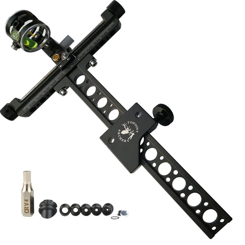 Archery Compound Bow Sight 4X Lens 0.059" Fiber Optic Pin Micro Adjust with Hooded Peep Sight Inner Core 6X Clarifier Aperture Lens for Outdoor Hunting Shooting (45 Degree)