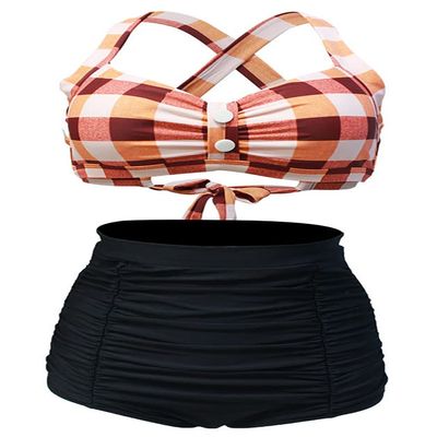 Women's Floral Halter High Waist Bikini Swimsuit Floral Printing Bathing Suits 2 Pieces