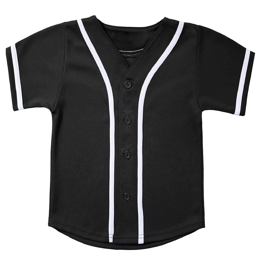 babyhealthy Kids Baseball Jersey Button Down Hip Hop Personalized Sport T Shirts Tops for Boys Black