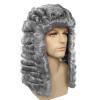 White Grey Male Lawyer Judge Colonial Deluxe Historical Costume Synthetic Cosplay Wig for Halloween,Gray view 4