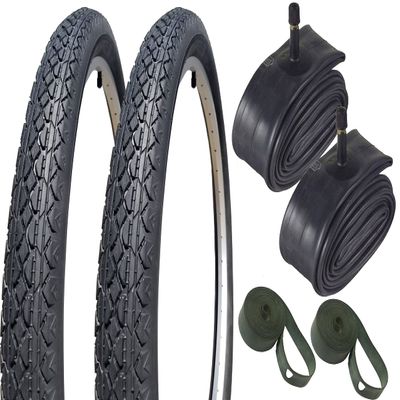 (Set of 2) - Bike Tire, 26" x 2.125 Cruiser Tire (Black Wall), Tube & Rim Strip Bundle