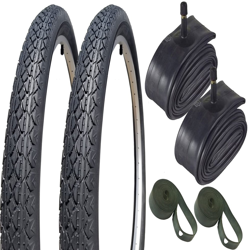 (Set of 2) - Bike Tire, 26" x 2.125 Cruiser Tire (Black Wall), Tube & Rim Strip Bundle
