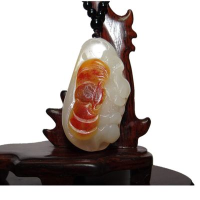 2" China Certified Nature Yellow Dragon Jade Blessing Bat and Flower Necklace Pendants 2378