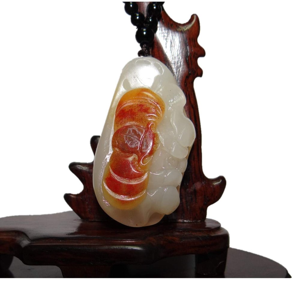 2" China Certified Nature Yellow Dragon Jade Blessing Bat and Flower Necklace Pendants 2378